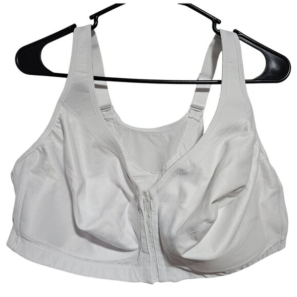 Glamorise Front Close Bra Size 46DD White Nylon Blend Adjustable Straps Wireless - Picture 1 of 5